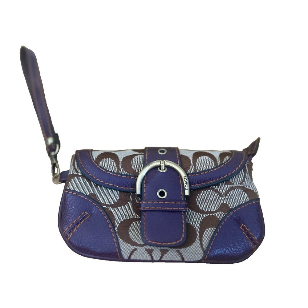 Coach Signature Khaki Magenta Wristlet –